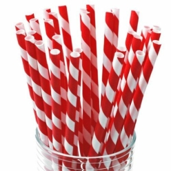 Apple Red Striped Strudy Paper Straws - 10 PK